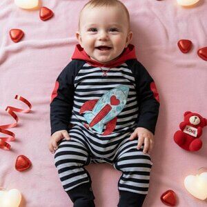 Boy's Valentine's Day Rocket Love One Piece Outfit